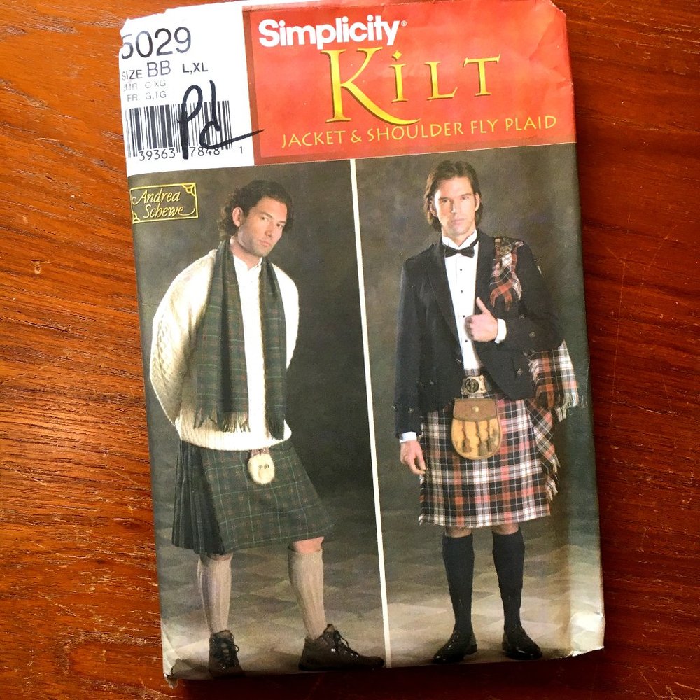 Simplicity 5029 Kilt Jacket Scarf costume Pattern XL NWT